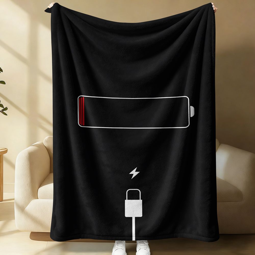 Office Of Tech - Minimalistische Flanell-Decke mit Druck des Low-Battery-Lade-Symbol-Icons,