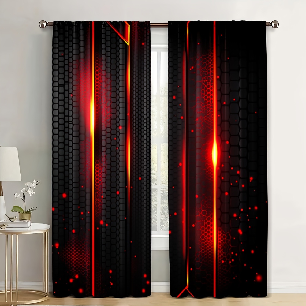 Office Of Tech - 2er-Set Lava-Vorhänge Schwarz-Rot mit Riss-Magma-Print –