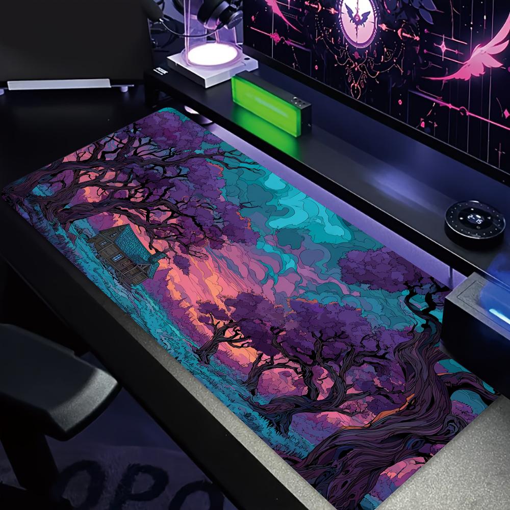 Office Desk Tech Accessories - Mysterious Purple Forest großes Mauspad, Schreibtischunterlage,