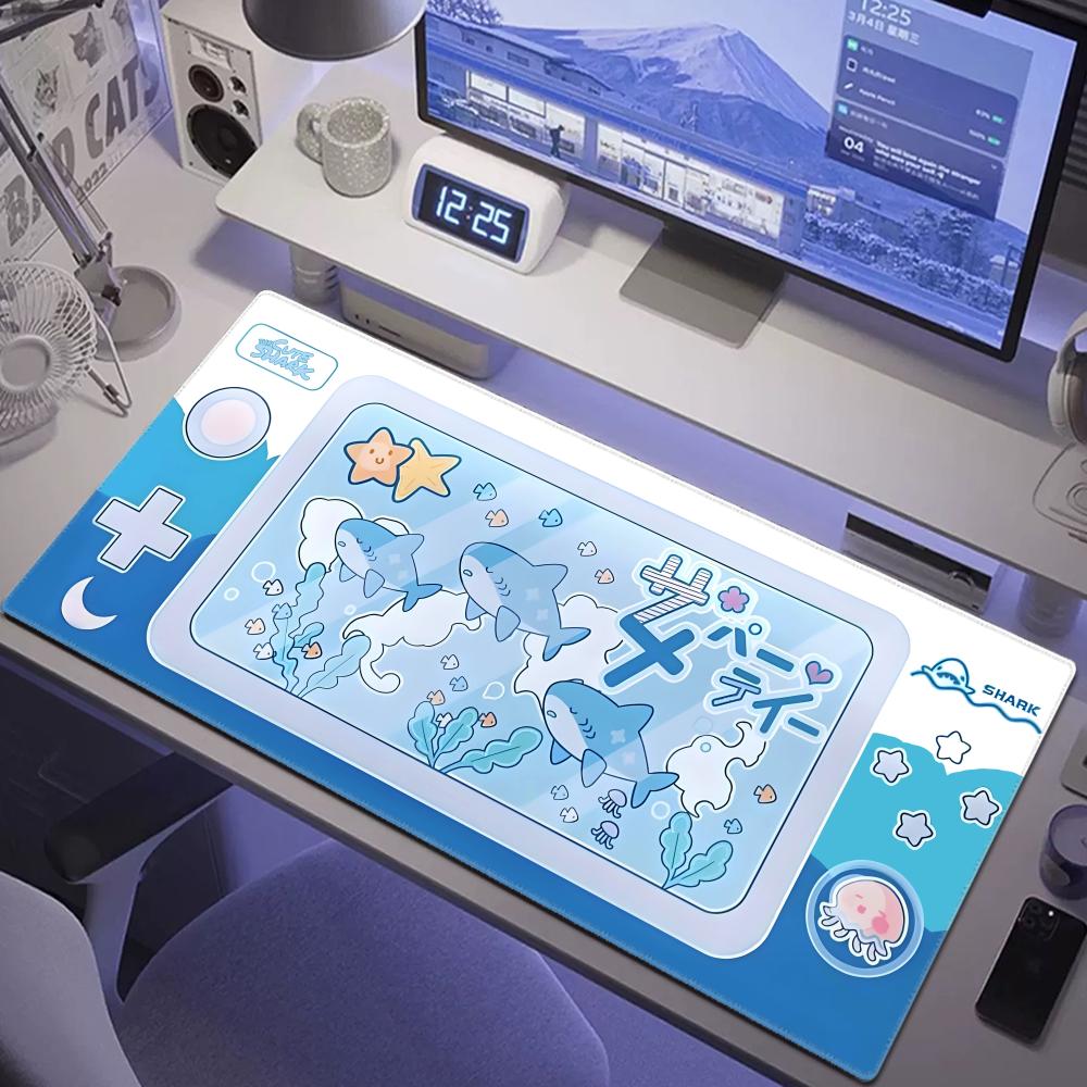 Office Desk Tech Accessories - Niedliches Hai-Party-Mauspad, groß, rutschfeste Gummiunterseite, Schreibtischunterlage